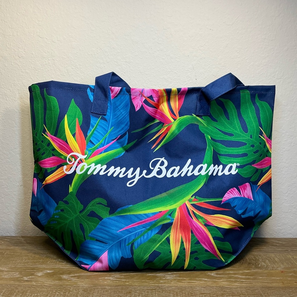 Tommy Bahama Navy Tropical Bird of Paradise Large Tote Bag